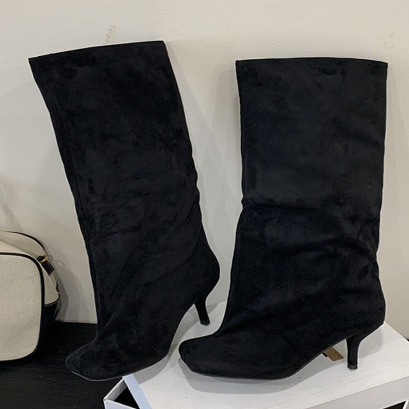High Knee Heel Boots - Winter Street Punk Round Toe Women