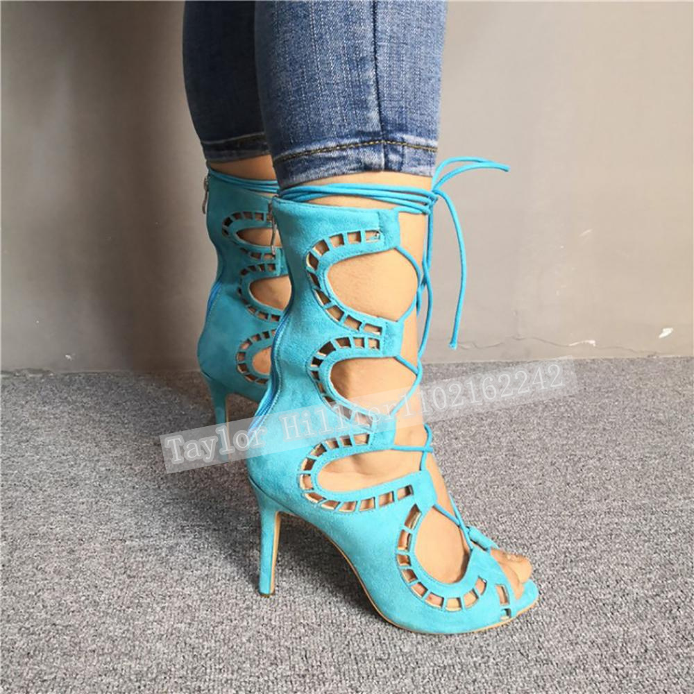 Suede Ankle Boot - Blue Open-Toe Criss-Cross Strap Sandals Women'S