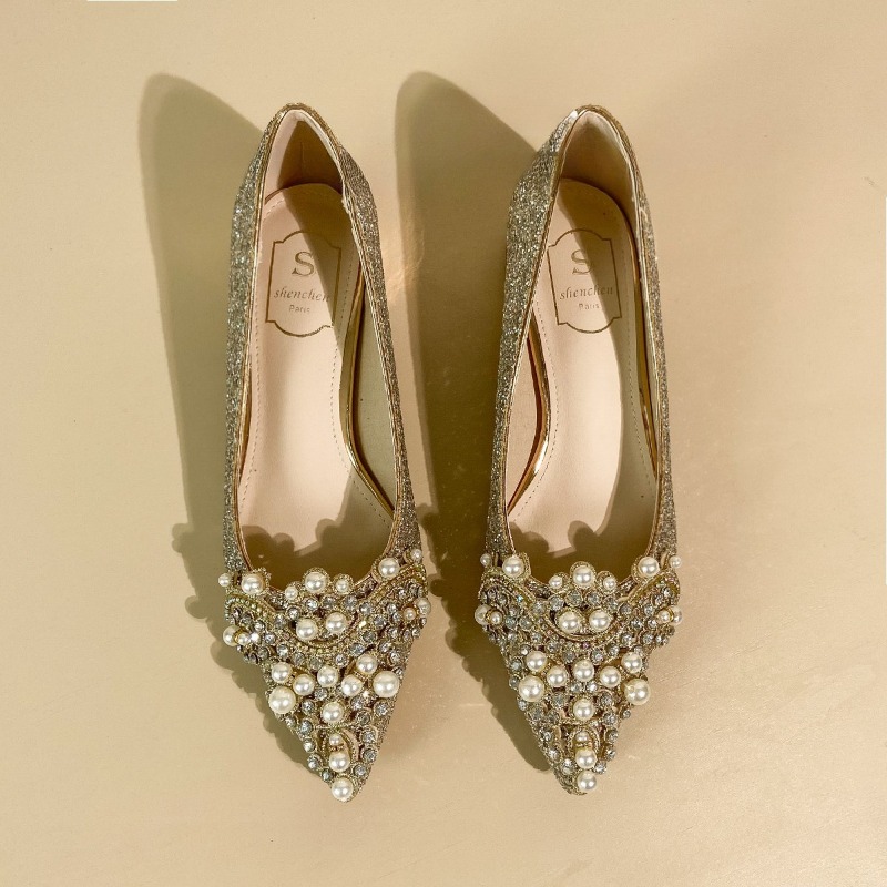 Slingback Pumps Women - High-end Rhinestone Block Heel Single Shoes