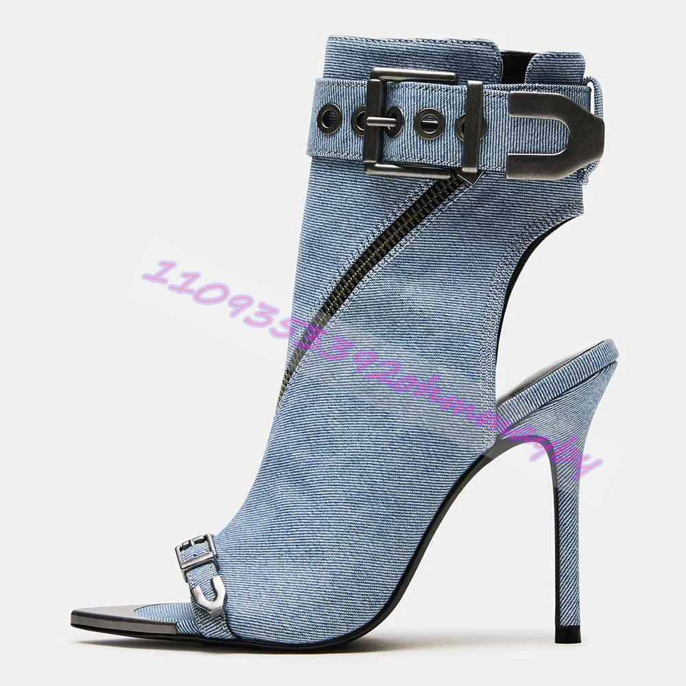 Suede Ankle Boot - Summer Blue Denim Pointed-Toe Boots For