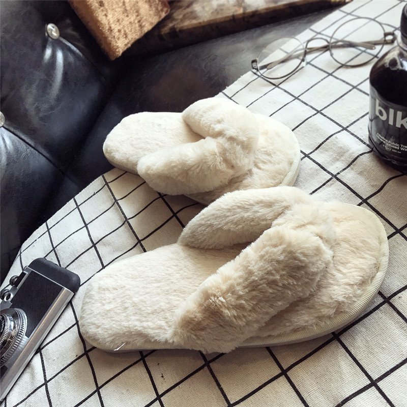 Women'S Shoes For Fall - Cross Warm Fluffy Furry Slippers Women