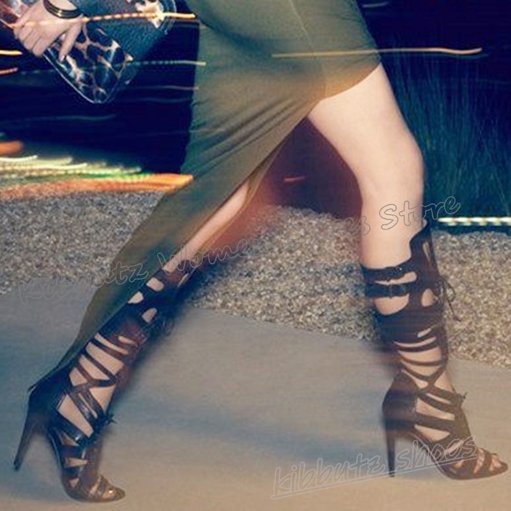 High Knee Heel Boots - Sneaker Boot Knee High Lace-Up Cross