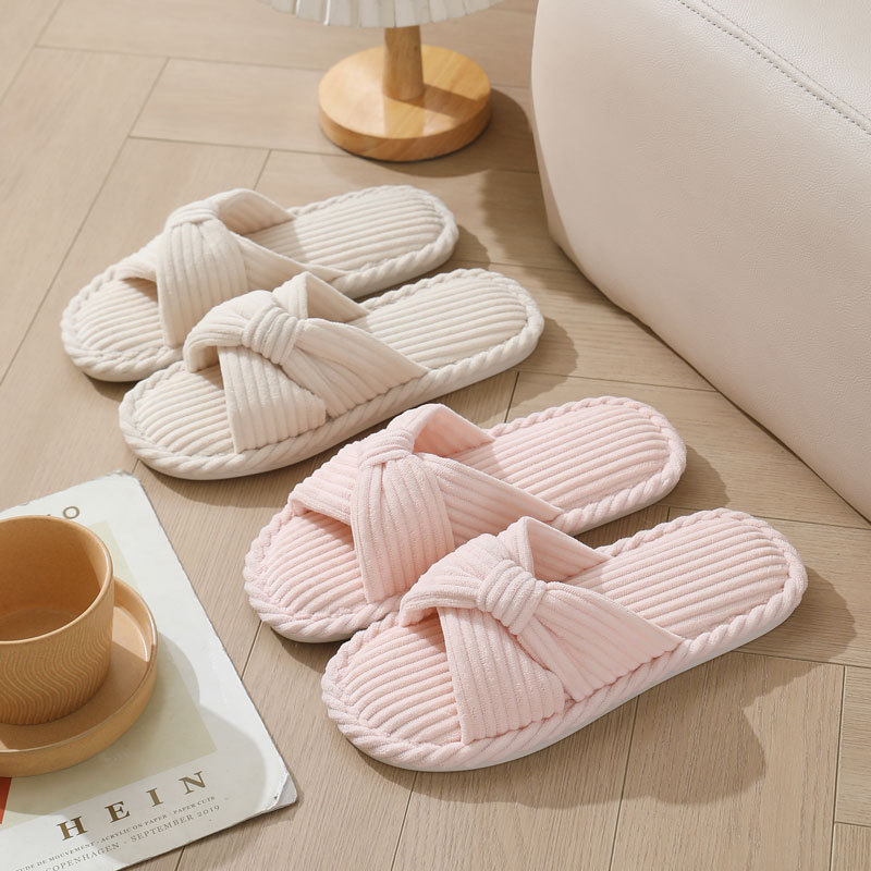 Women'S Shoes For Fall - Corduroy Cross Strap Home Slippers for