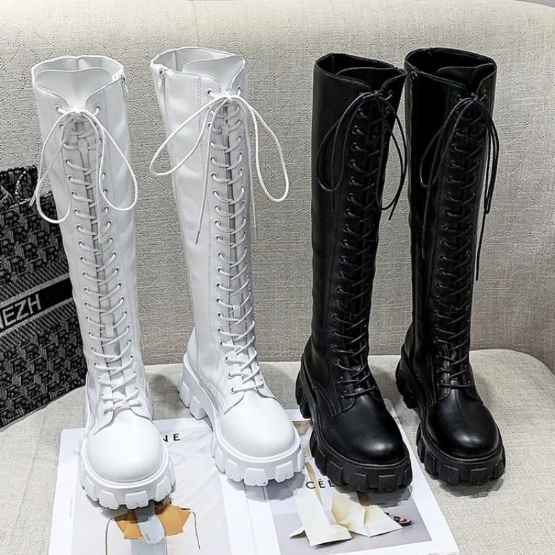 Women'S Shoes For Fall - Women Knee High Boots Lace Up