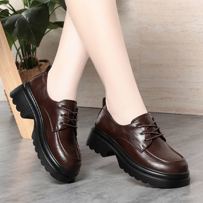 Oxford Lace Up Women - 5cm Vintage Deep Mouth Soft Leather