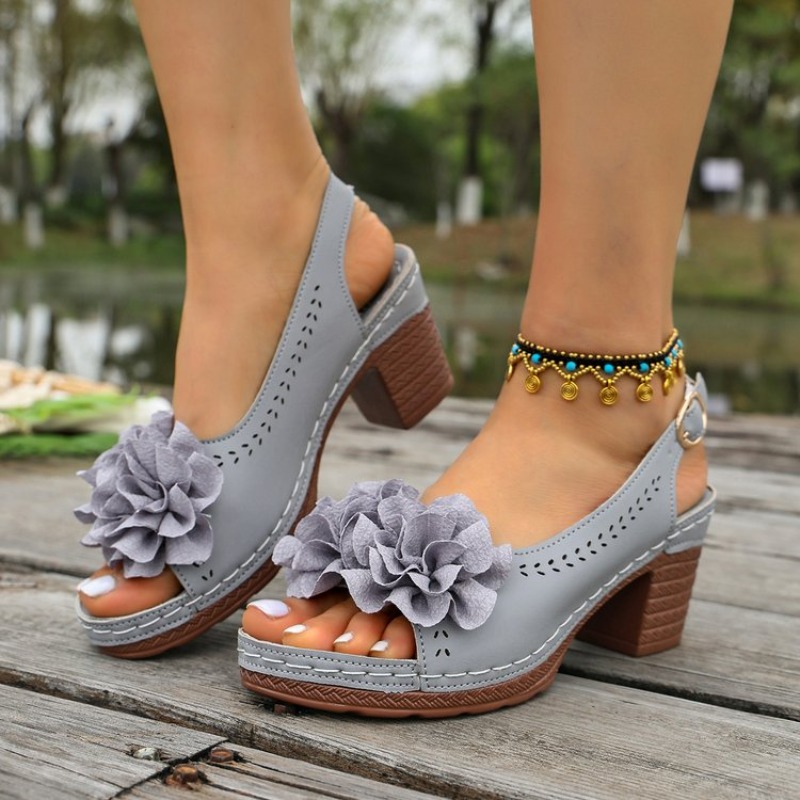 Vintage Flower Decorate Peep T - Women'S Shoes Peep Toe ulasan dan harga
