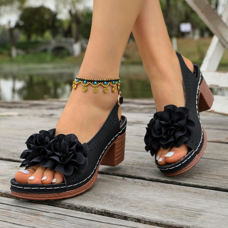 Vintage Flower Decorate Peep T - Women'S Shoes Peep Toe ulasan dan harga