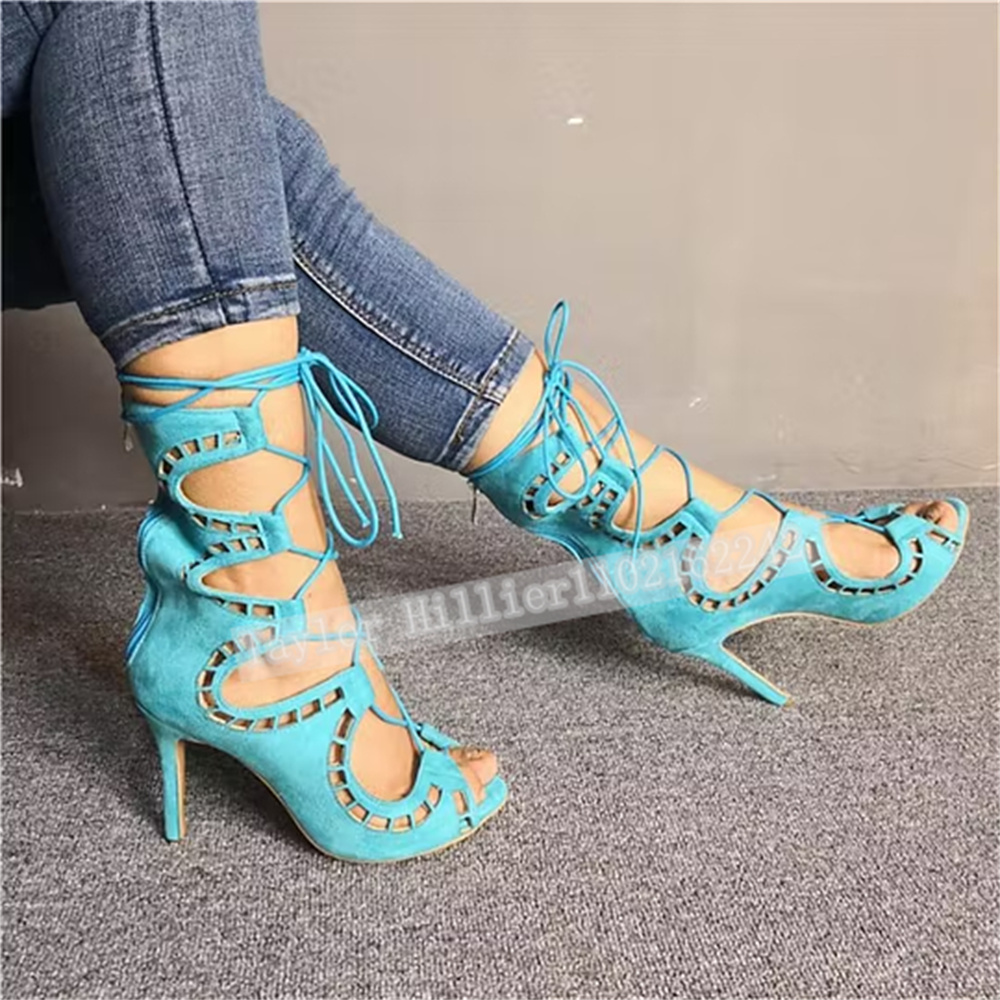 Blue Open-Toe Criss-Cross Stra - Suede Ankle Boot ulasan dan harga