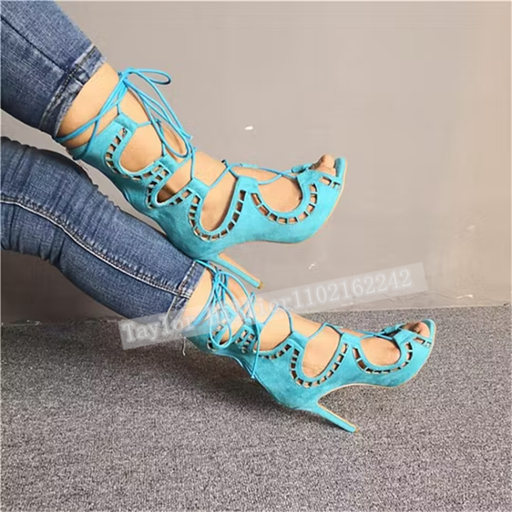Blue Open-Toe Criss-Cross Stra - Suede Ankle Boot ulasan dan harga