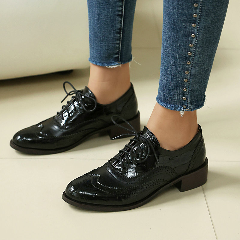 Women Stone Print Brogue Oxfor - Oxford Lace Up Women ulasan dan harga