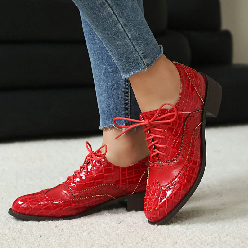 Women Stone Print Brogue Oxfor - Oxford Lace Up Women ulasan dan harga