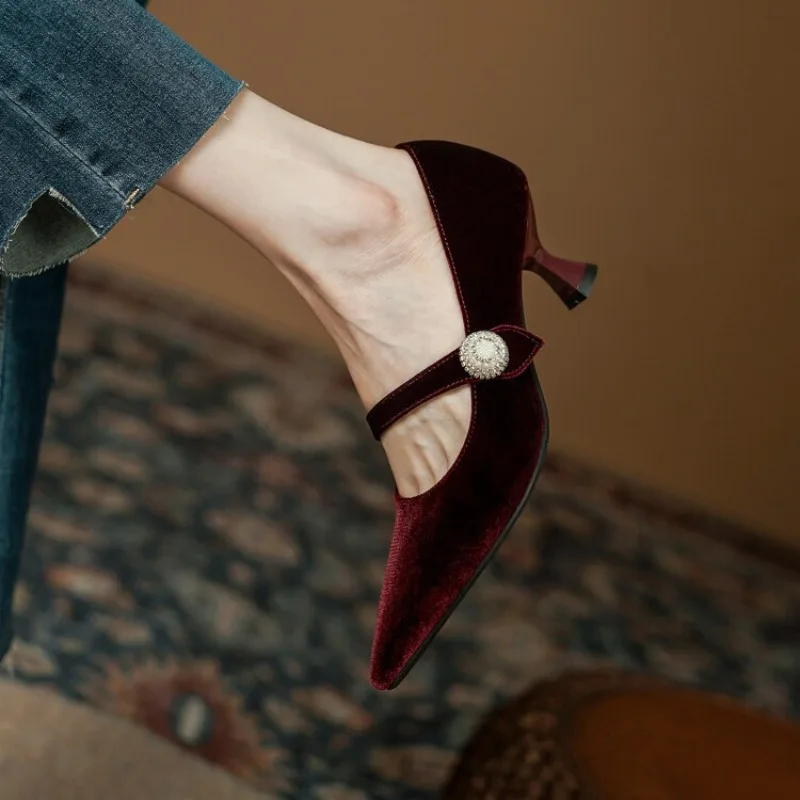Wine Red Pointed Toe Mary Jane - Slingback Pumps Women ulasan dan harga