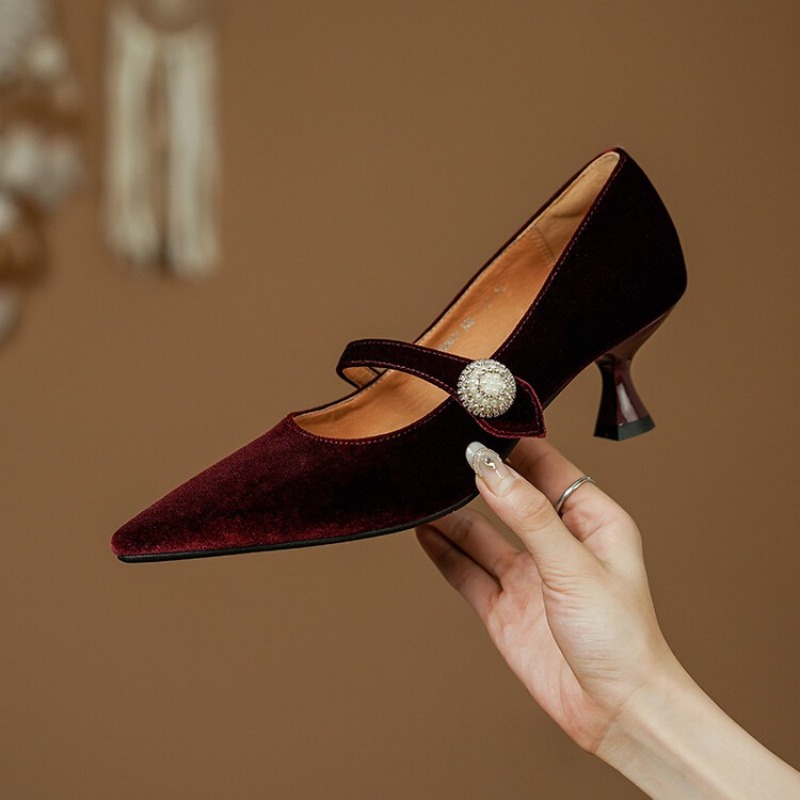 Wine Red Pointed Toe Mary Jane - Slingback Pumps Women ulasan dan harga
