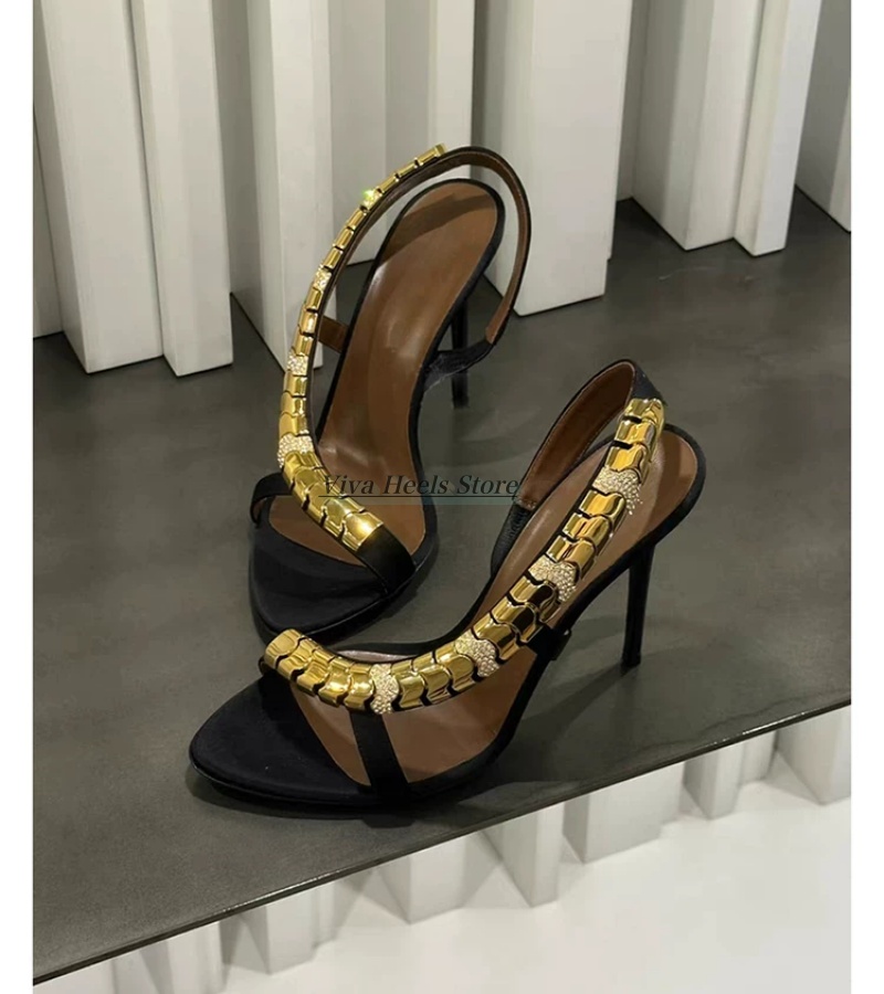 Gold metal chain sexy leather  - Gold Chain Sandal ulasan dan harga