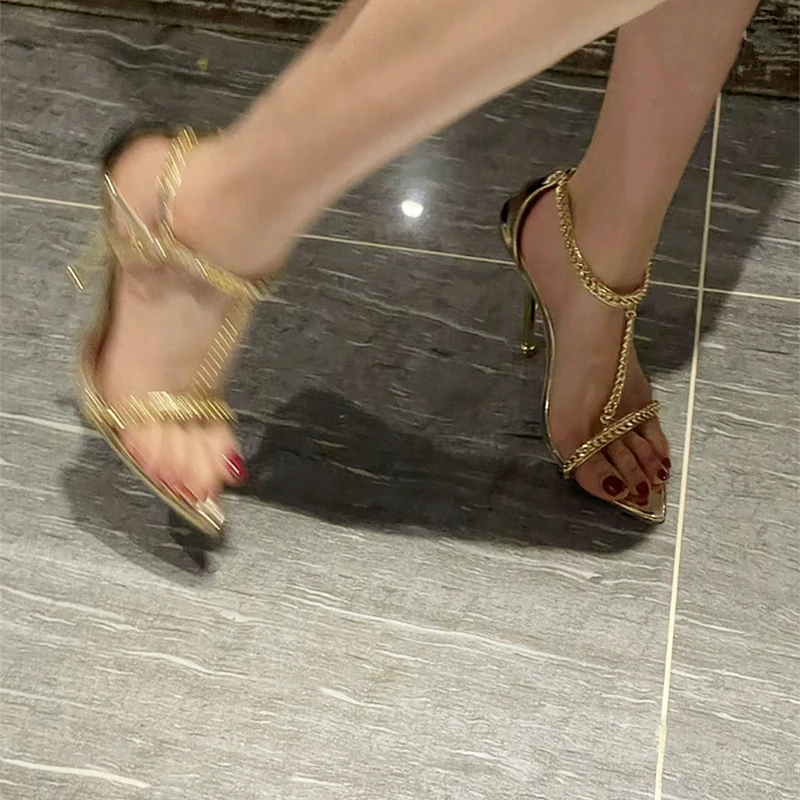 Gold Chain T-Tied Open Toe Wom - Gold Chain Sandal ulasan dan harga