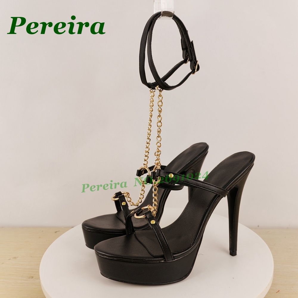 Women's Black Platform Stilett - Gold Chain Sandal ulasan dan harga