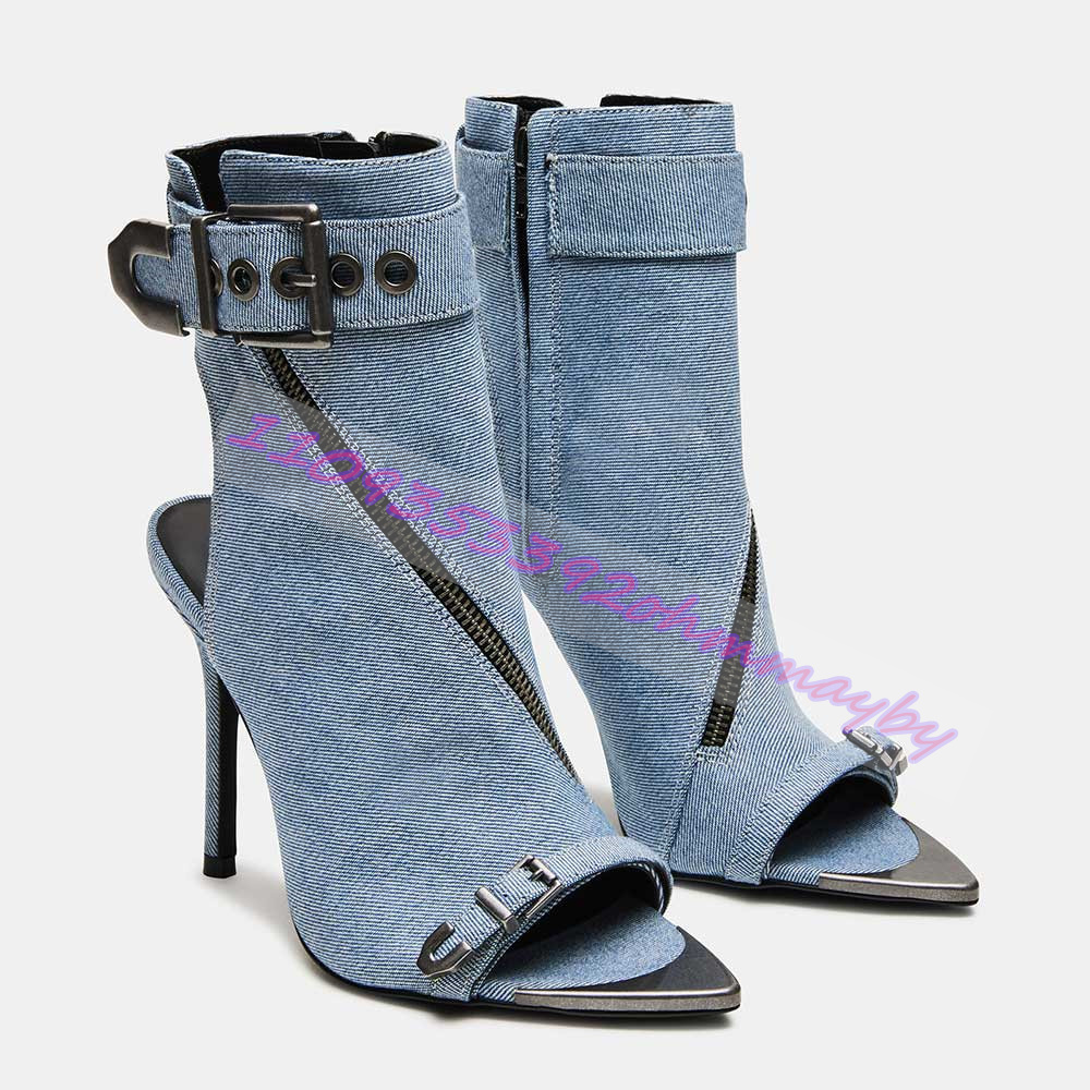 Summer Blue Denim Pointed-Toe  - Suede Ankle Boot ulasan dan harga