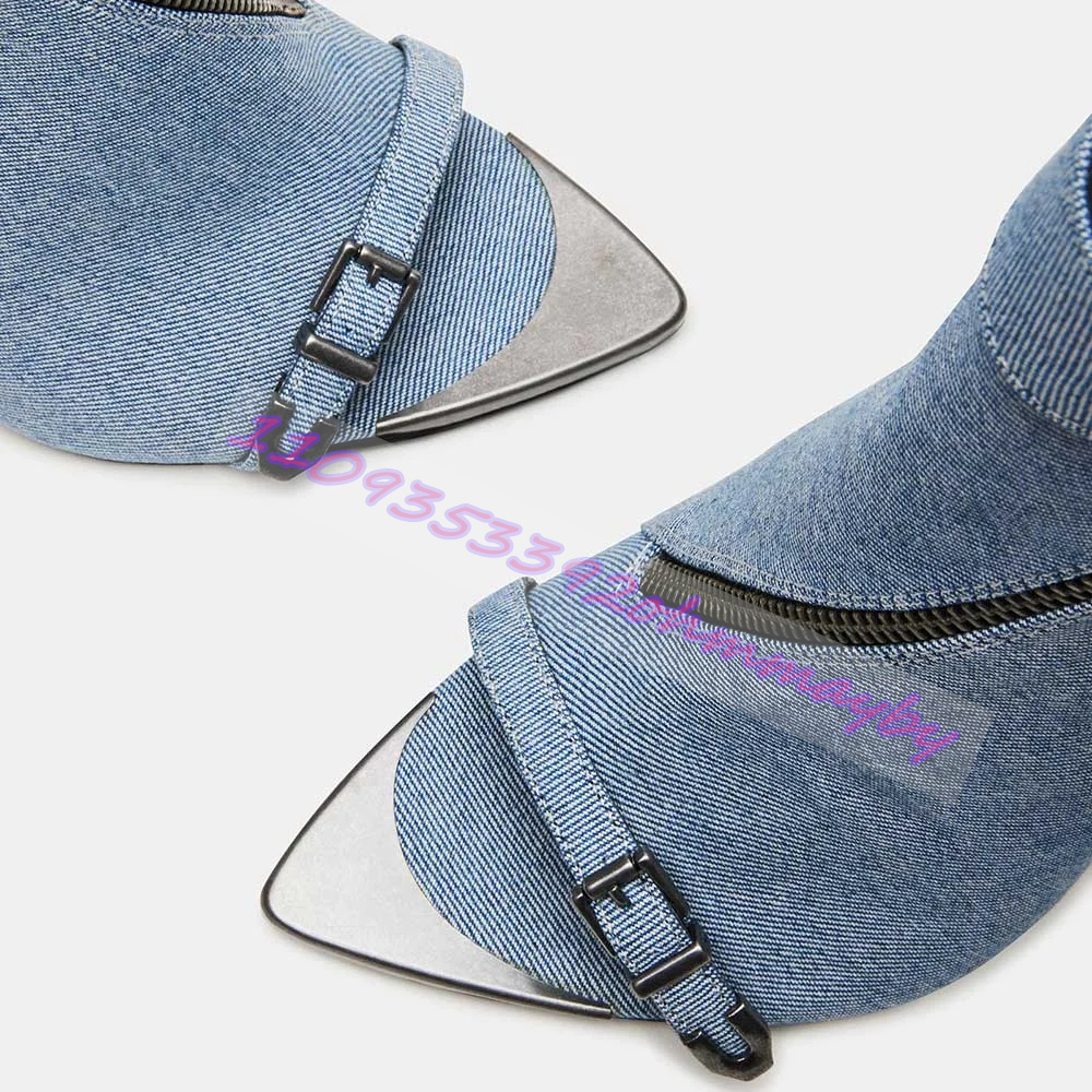 Summer Blue Denim Pointed-Toe  - Suede Ankle Boot ulasan dan harga