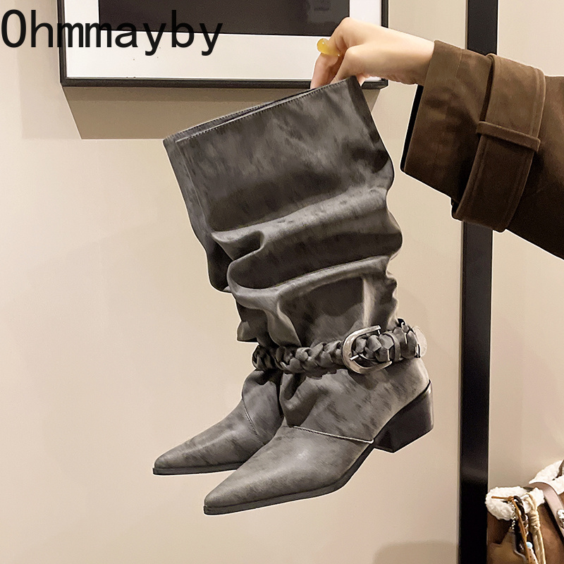 Vintage Slouch Women Western K - High Knee Heel Boots ulasan dan harga
