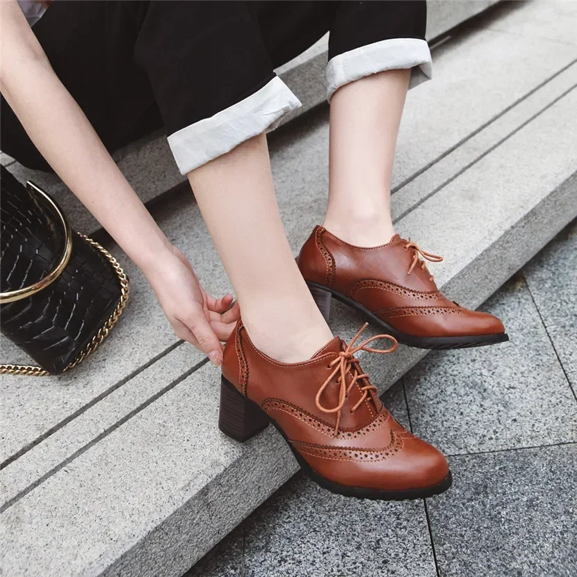 British Women Oxfords High Blo - Oxford Lace Up Women ulasan dan harga