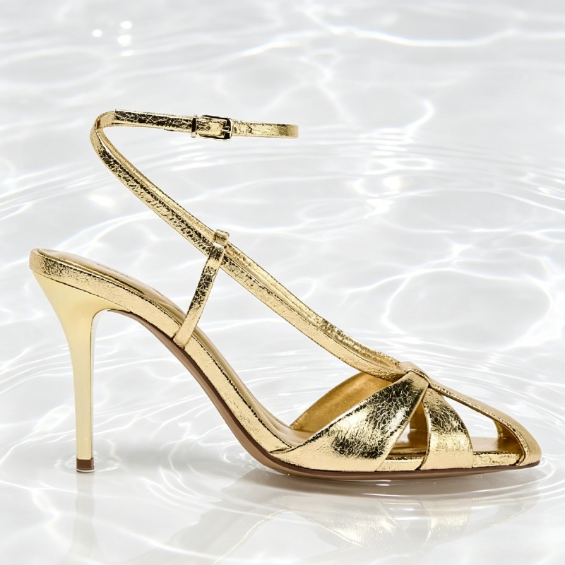 Fashion Gold Thin Heeled Sanda - Women Shoes Branded ulasan dan harga