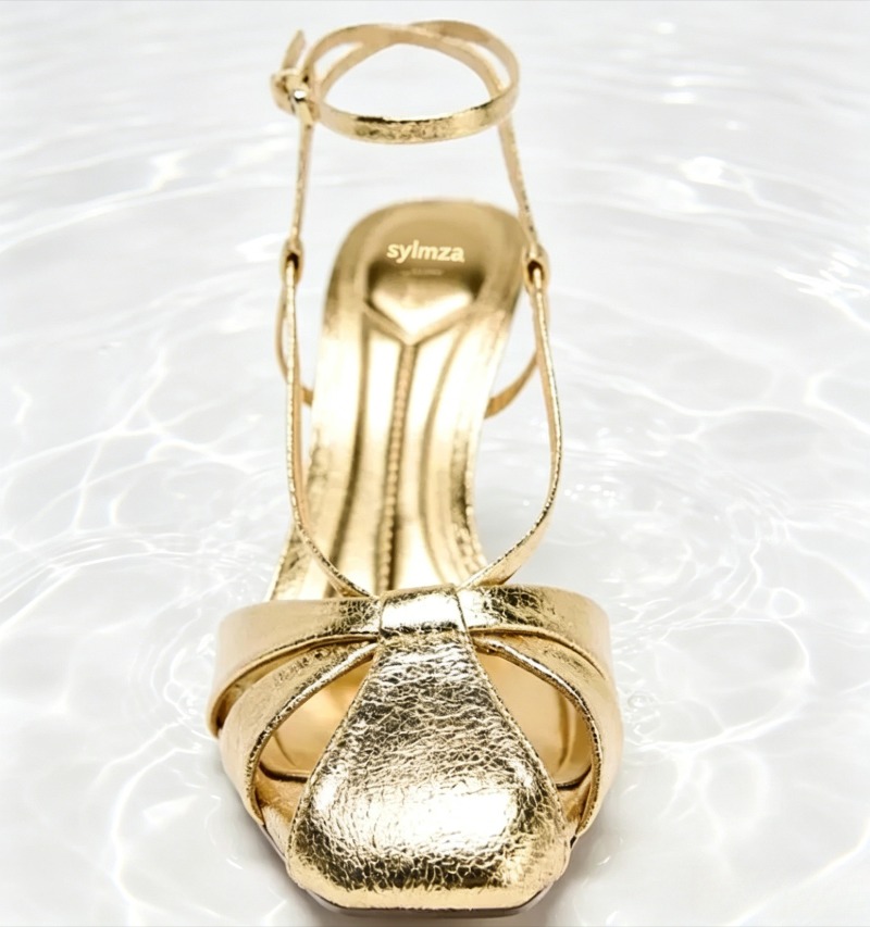 Fashion Gold Thin Heeled Sanda - Women Shoes Branded ulasan dan harga