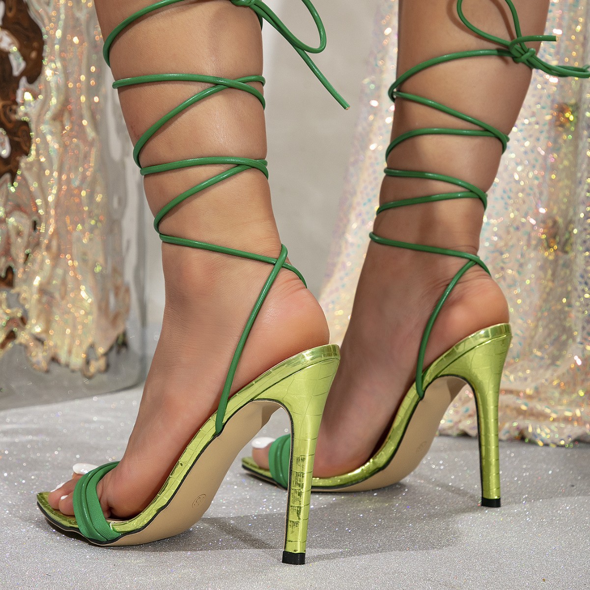 Ladies Green High Heel Sandals - Oxford Lace Up Women ulasan dan harga
