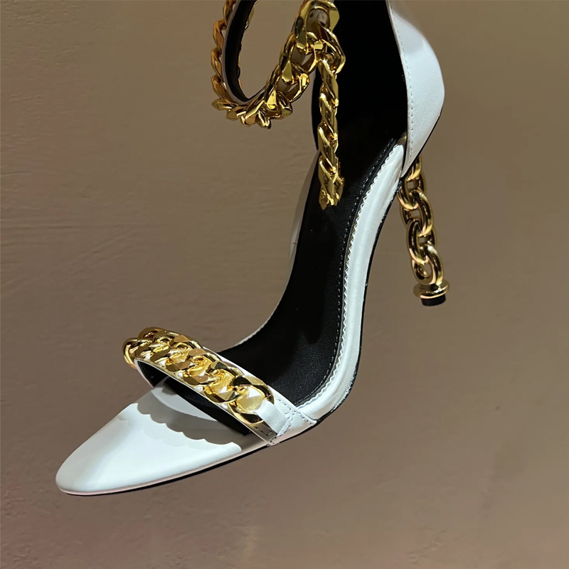 Sexy Gold Chain Heel Pointed T - Gold Chain Sandal ulasan dan harga