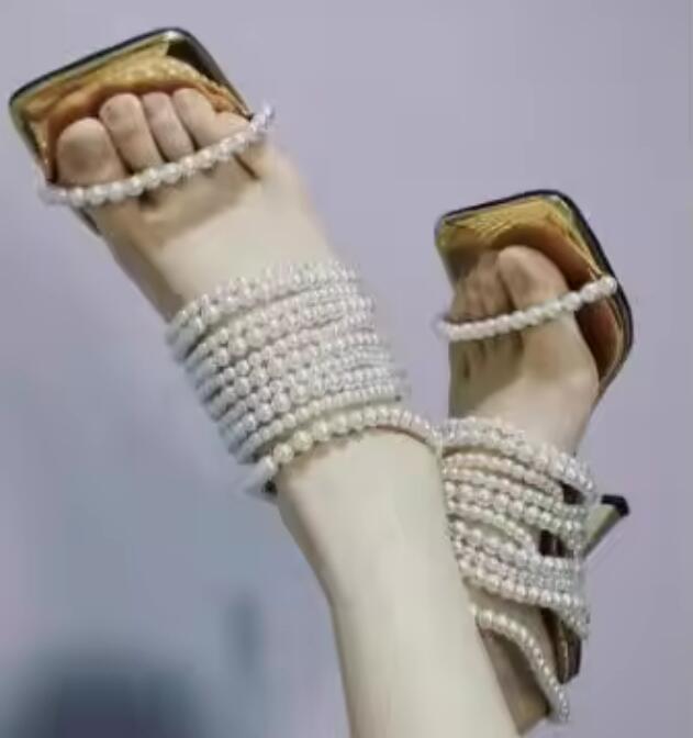 Glossy Pearl Chains Straps Sli - Gold Chain Sandal ulasan dan harga
