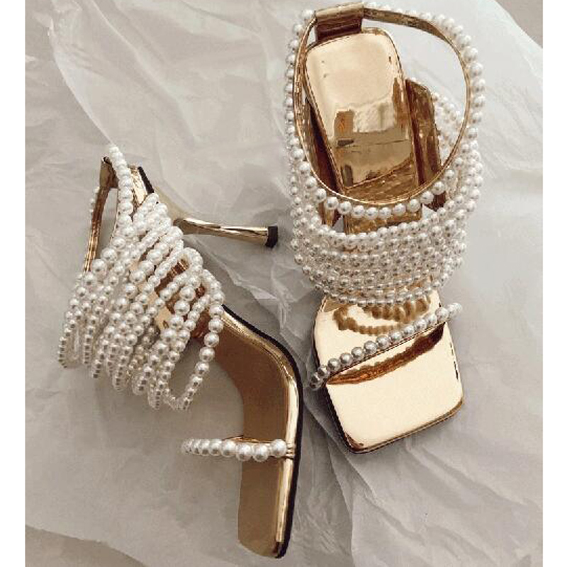 Glossy Pearl Chains Straps Sli - Gold Chain Sandal ulasan dan harga