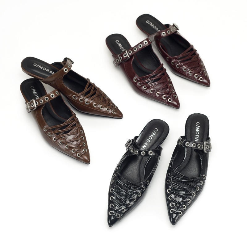 Pointed Toe Lace Up Women Slip - Women Shoes Elegant ulasan dan harga